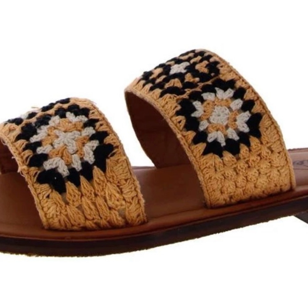 Free People Juliet Crochet Strap Slides with Floral Design in the color Wheat - Picture 9 of 10